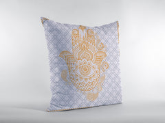 18” Gold Gray Hamsa Suede Zippered Throw Pillow - Homeroots