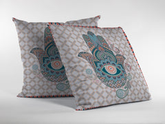 16” Blue Gray Hamsa Suede Zippered Throw Pillow - Homeroots