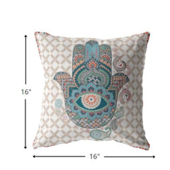 16” Blue Gray Hamsa Suede Zippered Throw Pillow - Homeroots