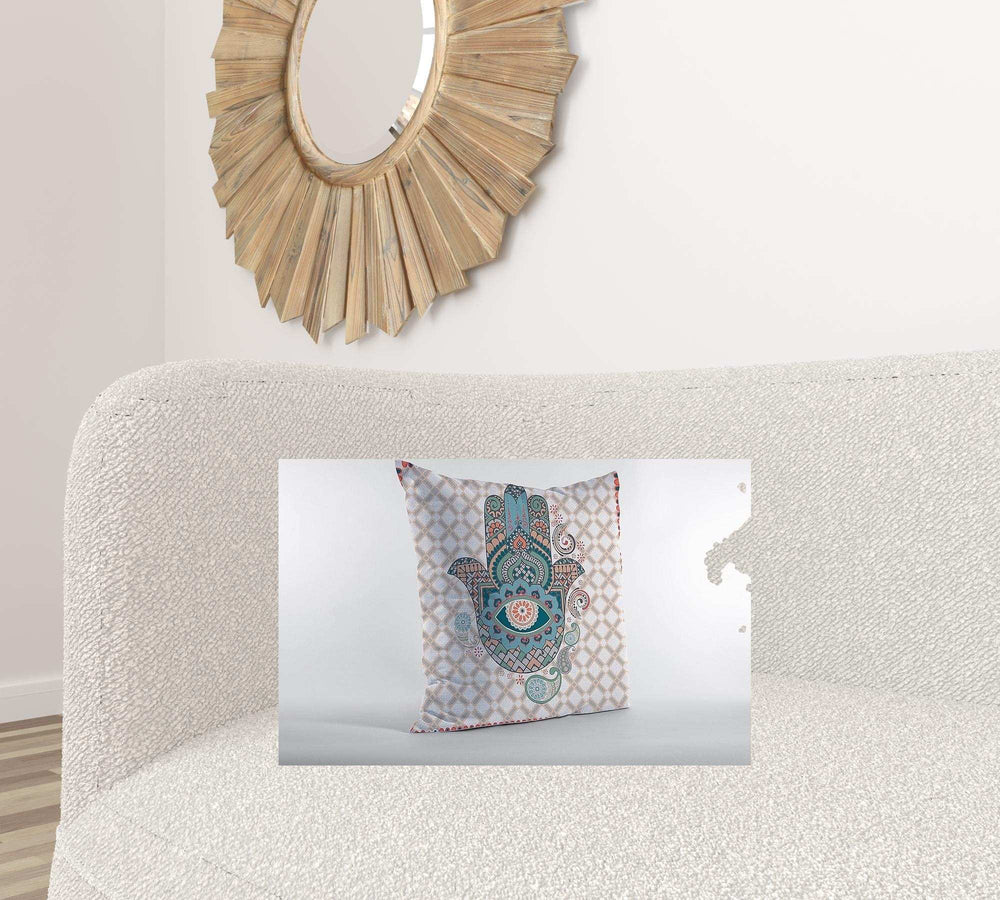 16” Blue Gray Hamsa Suede Zippered Throw Pillow - Homeroots - Flyclothing LLC