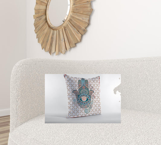 16” Blue Gray Hamsa Suede Zippered Throw Pillow - Homeroots