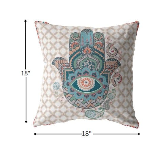 18” Blue Gray Hamsa Suede Zippered Throw Pillow - Homeroots