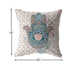 18” Blue Gray Hamsa Suede Zippered Throw Pillow - Homeroots