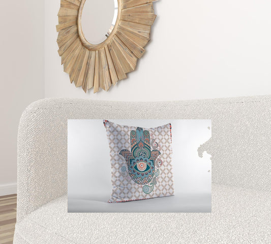 18” Blue Gray Hamsa Suede Zippered Throw Pillow - Homeroots