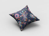 16" Navy Pink Peacock Zippered Suede Throw Pillow - Homeroots