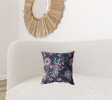 16" Navy Pink Peacock Zippered Suede Throw Pillow - Homeroots