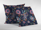 18" Navy Pink Peacock Zippered Suede Throw Pillow - Homeroots - Flyclothing LLC