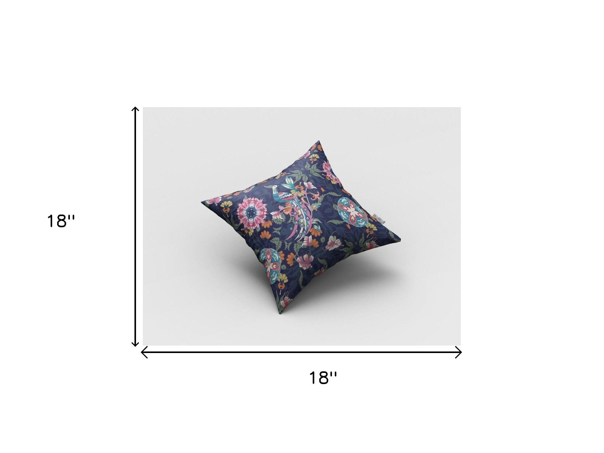 18" Navy Pink Peacock Zippered Suede Throw Pillow - Homeroots