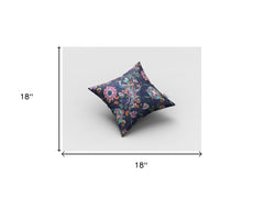 18" Navy Pink Peacock Zippered Suede Throw Pillow - Homeroots