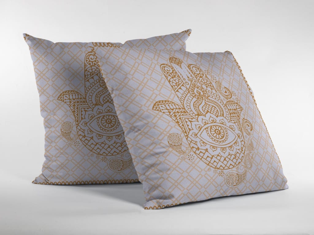16” Gold White Hamsa Suede Zippered Throw Pillow - Homeroots