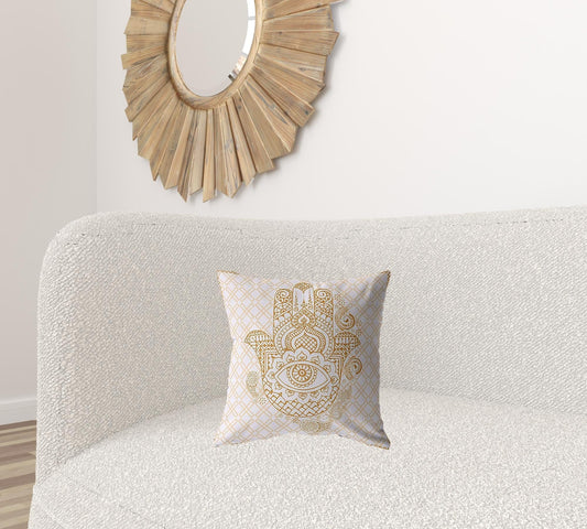 16” Gold White Hamsa Suede Zippered Throw Pillow - Homeroots