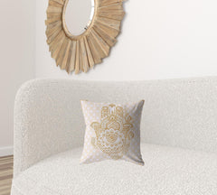 16” Gold White Hamsa Suede Zippered Throw Pillow - Homeroots