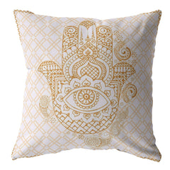 18” Gold White Hamsa Suede Zippered Throw Pillow - Homeroots