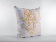 18” Gold White Hamsa Suede Zippered Throw Pillow - Homeroots