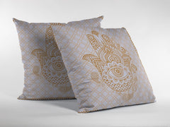 18” Gold White Hamsa Suede Zippered Throw Pillow - Homeroots