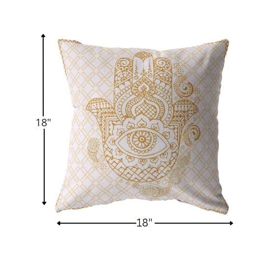 18” Gold White Hamsa Suede Zippered Throw Pillow - Homeroots