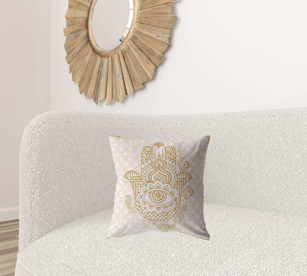 18” Gold White Hamsa Suede Zippered Throw Pillow - Homeroots - Flyclothing LLC
