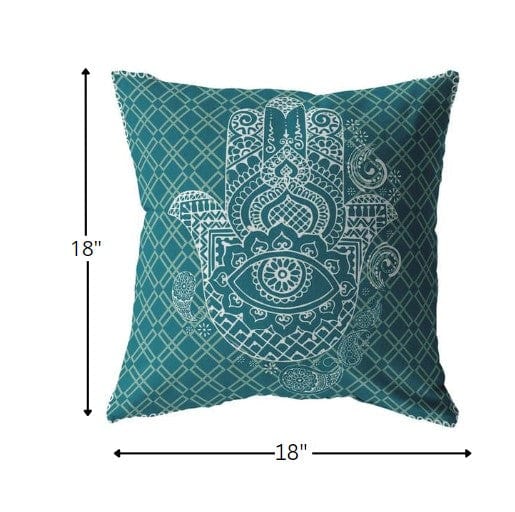 18” Teal White Hamsa Suede Zippered Throw Pillow - Homeroots