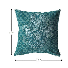 18” Teal White Hamsa Suede Zippered Throw Pillow - Homeroots