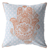 16” Blue Orange Hamsa Suede Zippered Throw Pillow - Homeroots