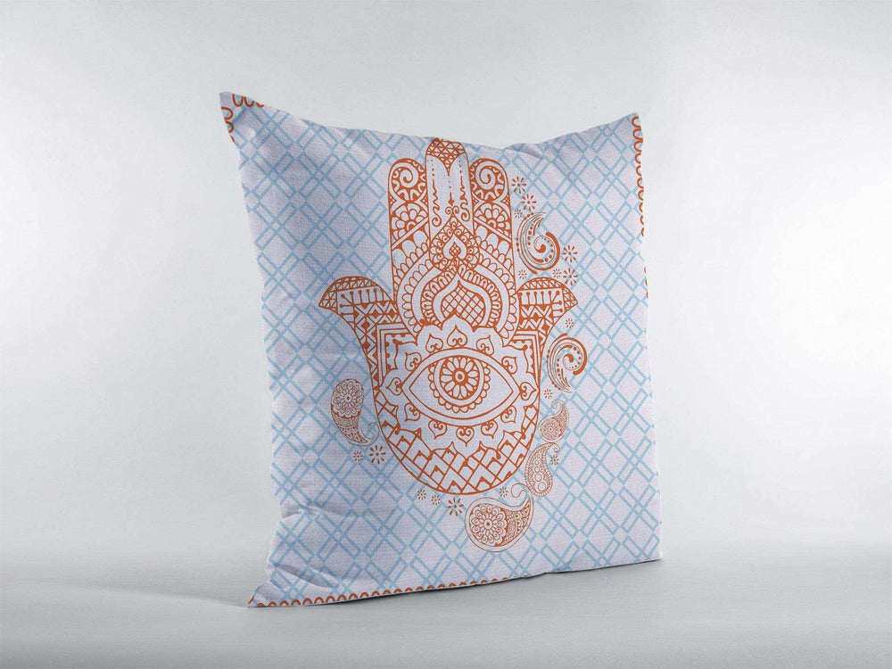 16” Blue Orange Hamsa Suede Zippered Throw Pillow - Homeroots - Flyclothing LLC