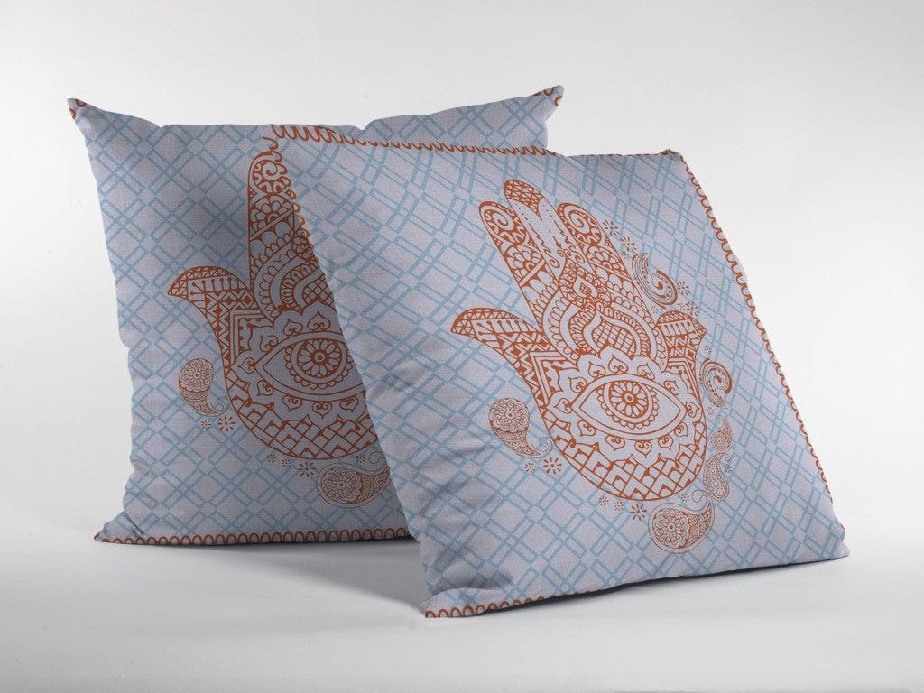 16” Blue Orange Hamsa Suede Zippered Throw Pillow - Homeroots