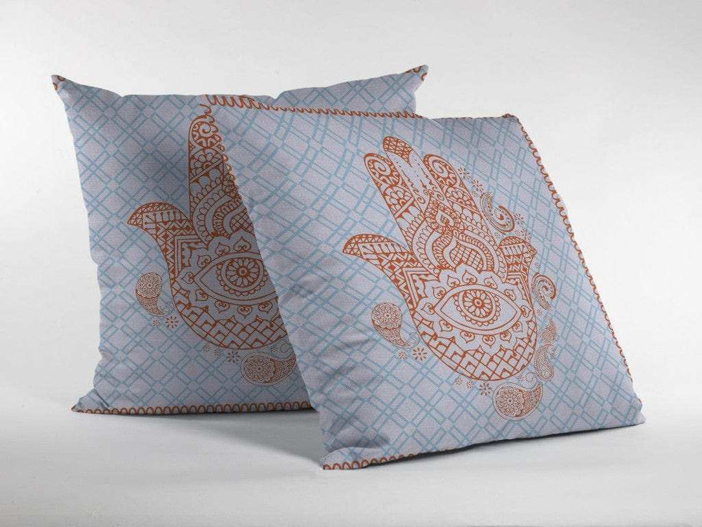 16” Blue Orange Hamsa Suede Zippered Throw Pillow - Homeroots - Flyclothing LLC