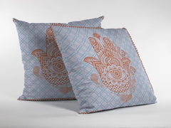 16” Blue Orange Hamsa Suede Zippered Throw Pillow - Homeroots