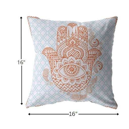 16” Blue Orange Hamsa Suede Zippered Throw Pillow - Homeroots - Flyclothing LLC