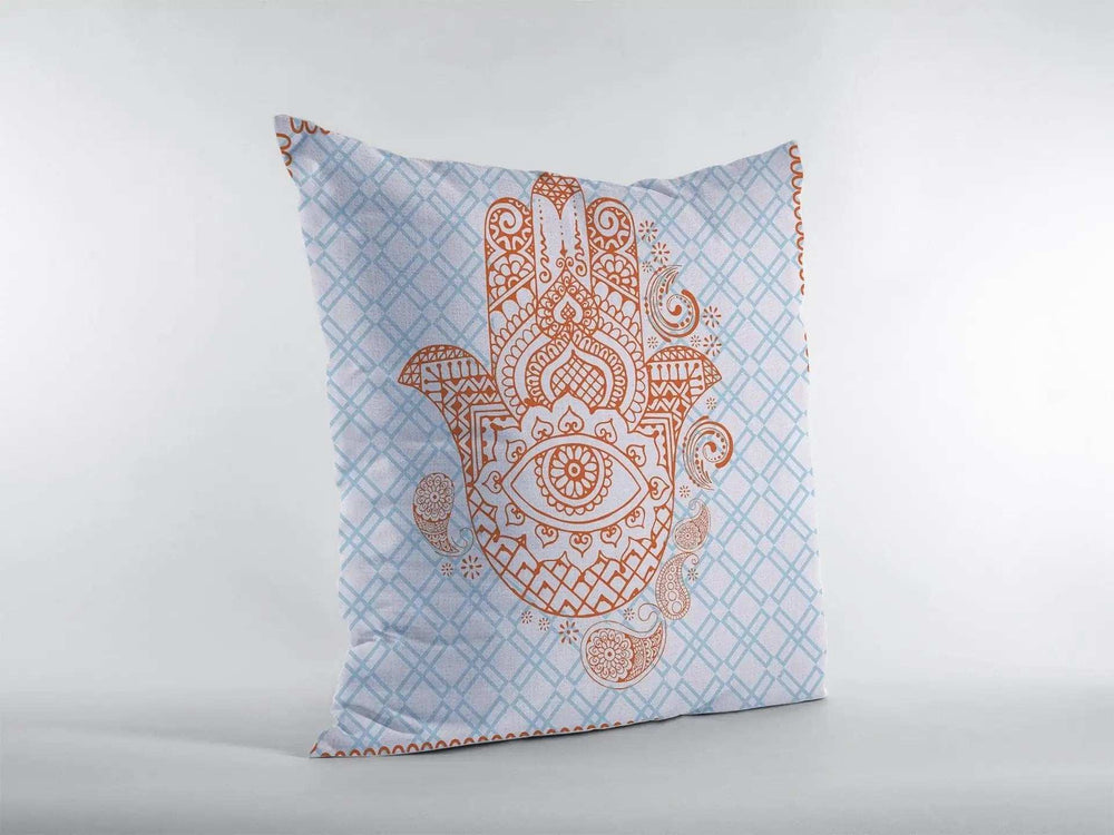 18” Blue Orange Hamsa Suede Zippered Throw Pillow - Homeroots - Flyclothing LLC