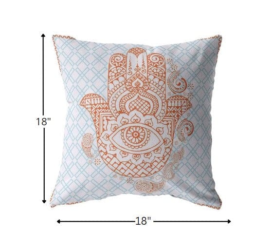 18” Blue Orange Hamsa Suede Zippered Throw Pillow - Homeroots