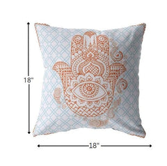 18” Blue Orange Hamsa Suede Zippered Throw Pillow - Homeroots