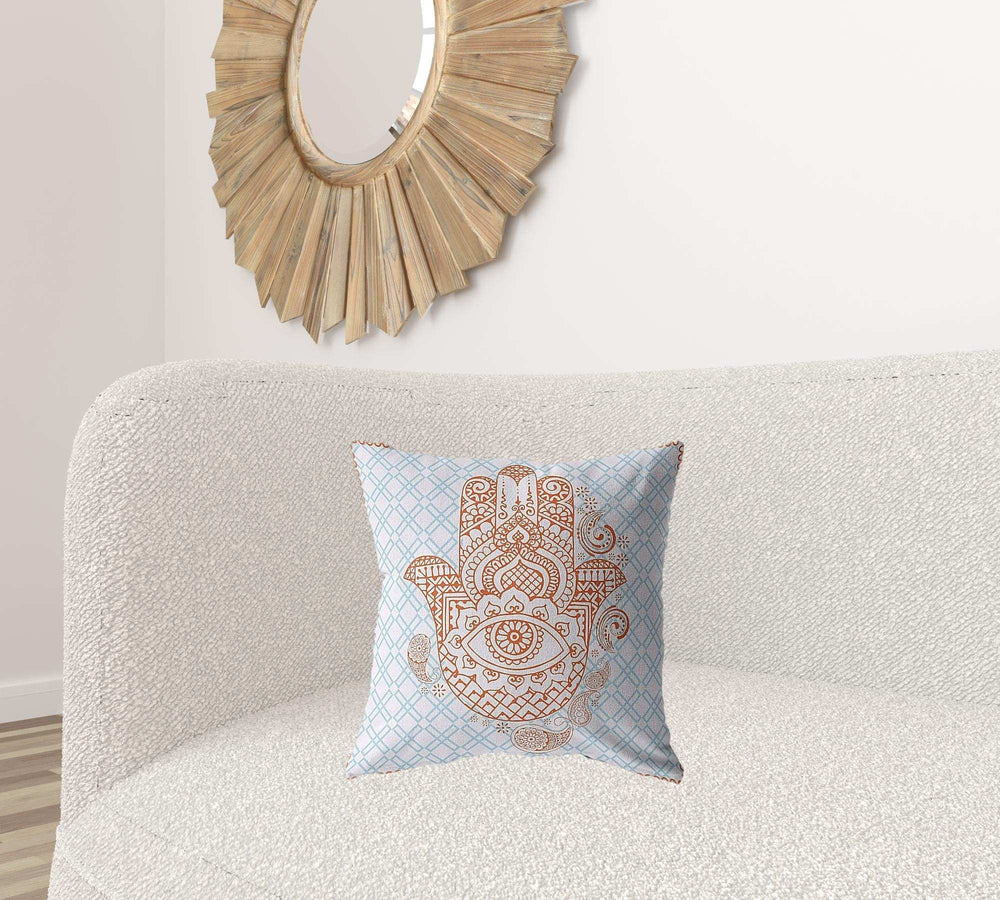 18” Blue Orange Hamsa Suede Zippered Throw Pillow - Homeroots - Flyclothing LLC