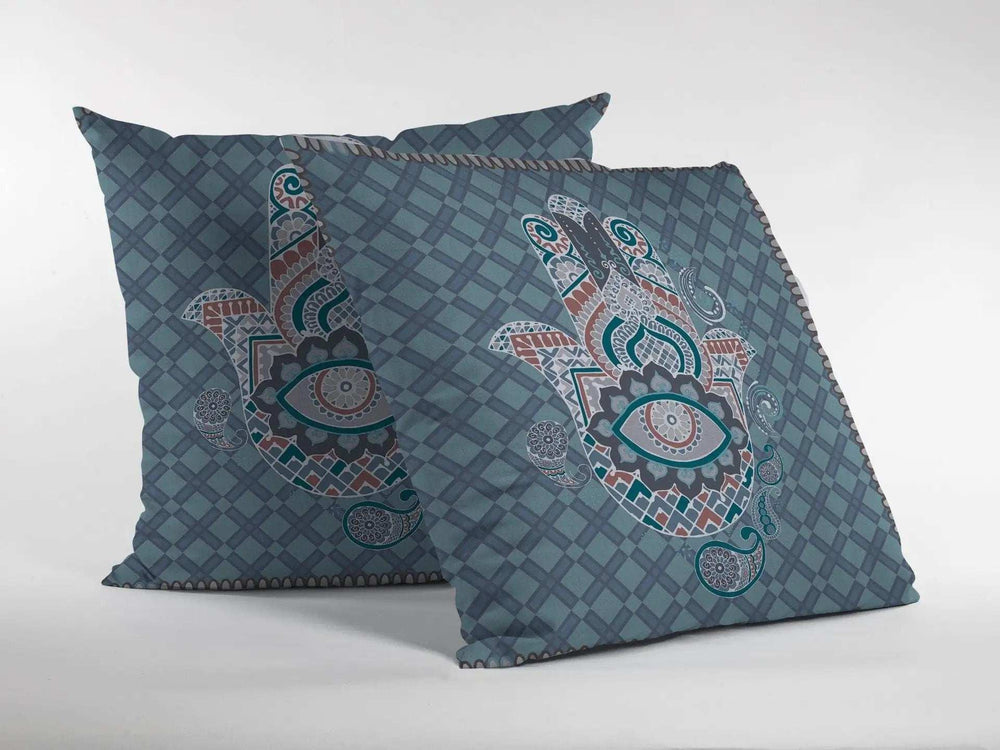16” Slate Blue Hamsa Suede Zippered Throw Pillow - Homeroots - Flyclothing LLC