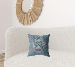 16” Slate Blue Hamsa Suede Zippered Throw Pillow - Homeroots