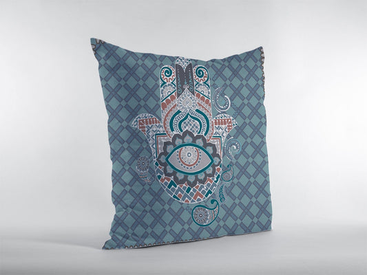 18” Slate Blue Hamsa Suede Zippered Throw Pillow - Homeroots