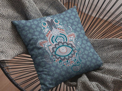 18” Slate Blue Hamsa Suede Zippered Throw Pillow - Homeroots
