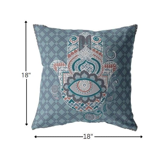 18” Slate Blue Hamsa Suede Zippered Throw Pillow - Homeroots