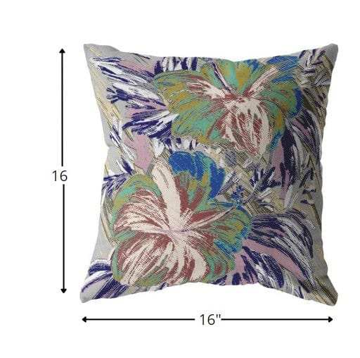 16” Lilac Green Hibiscus Zippered Suede Throw Pillow - Homeroots - Flyclothing LLC