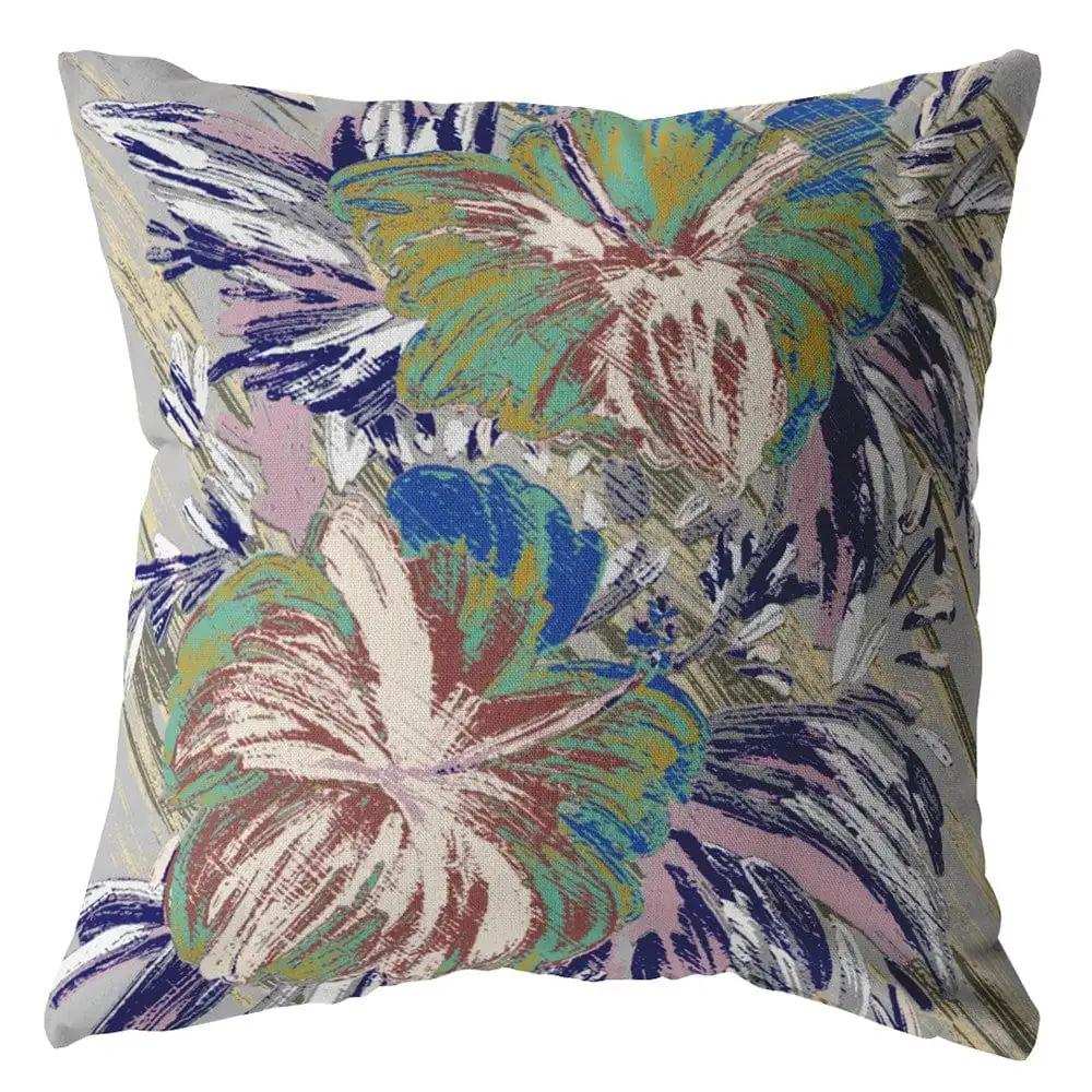 18” Lilac Green Hibiscus Zippered Suede Throw Pillow - Homeroots - Flyclothing LLC