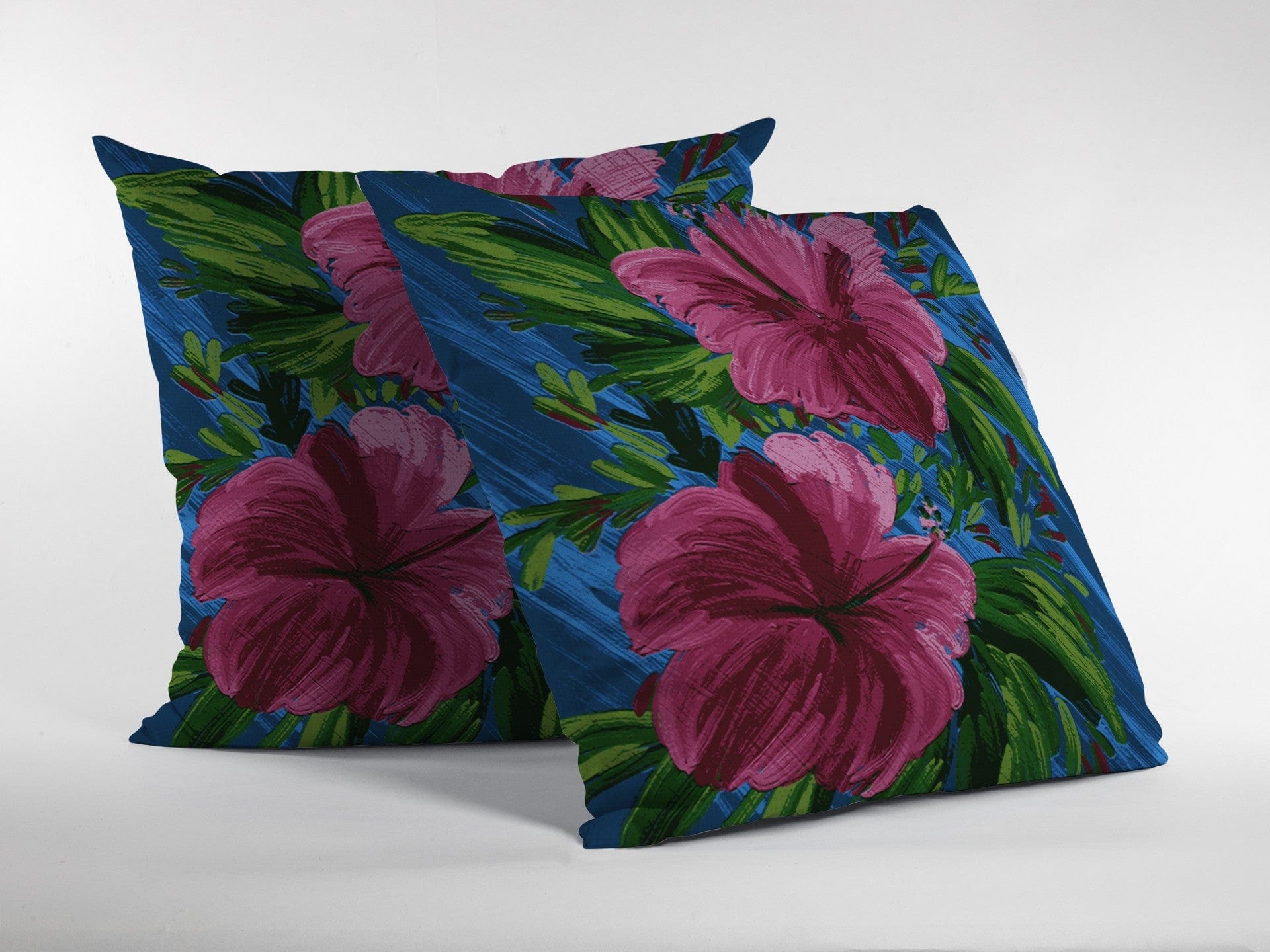 16” Pink Blue Hibiscus Zippered Suede Throw Pillow - Homeroots