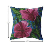 16” Pink Blue Hibiscus Zippered Suede Throw Pillow - Homeroots - Flyclothing LLC