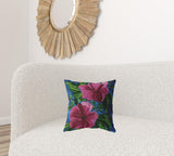 16” Pink Blue Hibiscus Zippered Suede Throw Pillow - Homeroots