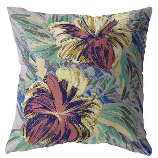 16” Terracotta Hibiscus Zippered Suede Throw Pillow - Homeroots