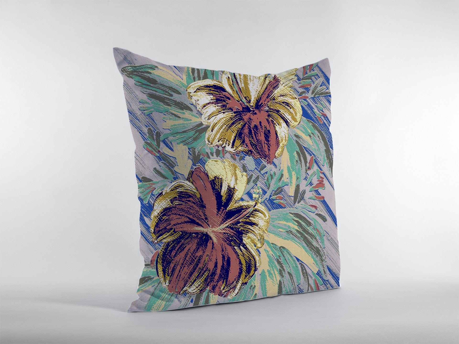 16” Terracotta Hibiscus Zippered Suede Throw Pillow - Homeroots