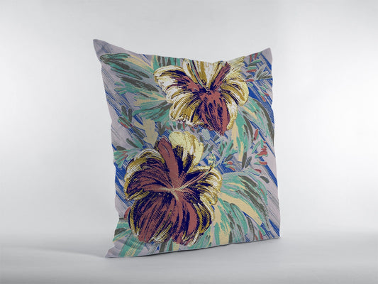 16” Terracotta Hibiscus Zippered Suede Throw Pillow - Homeroots