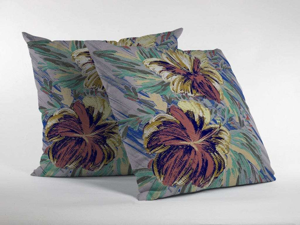 16” Terracotta Hibiscus Zippered Suede Throw Pillow - Homeroots - Flyclothing LLC