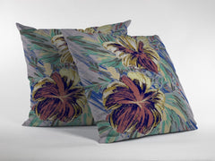 16” Terracotta Hibiscus Zippered Suede Throw Pillow - Homeroots