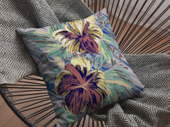 18” Terracotta Hibiscus Zippered Suede Throw Pillow - Homeroots