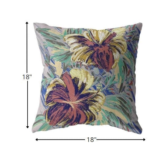 18” Terracotta Hibiscus Zippered Suede Throw Pillow - Homeroots